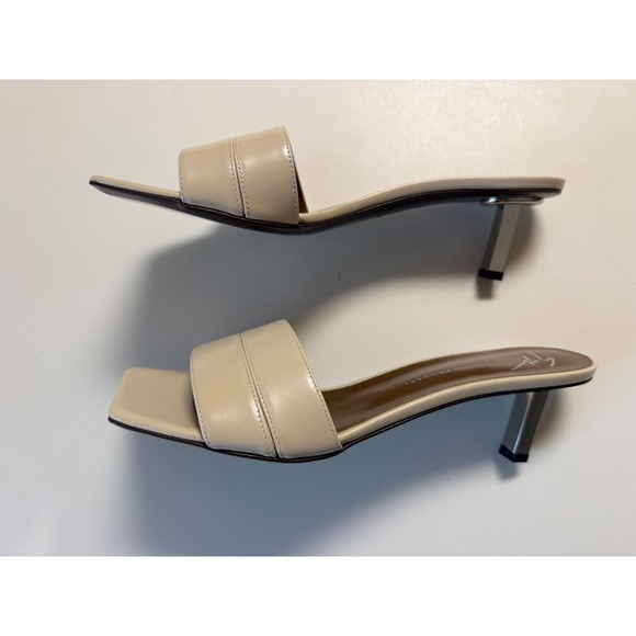 Giuseppe Zanotti Cream Leather Square Toe Kitten Heel Mules Sandals Sz 8 - Picture 10 of 16